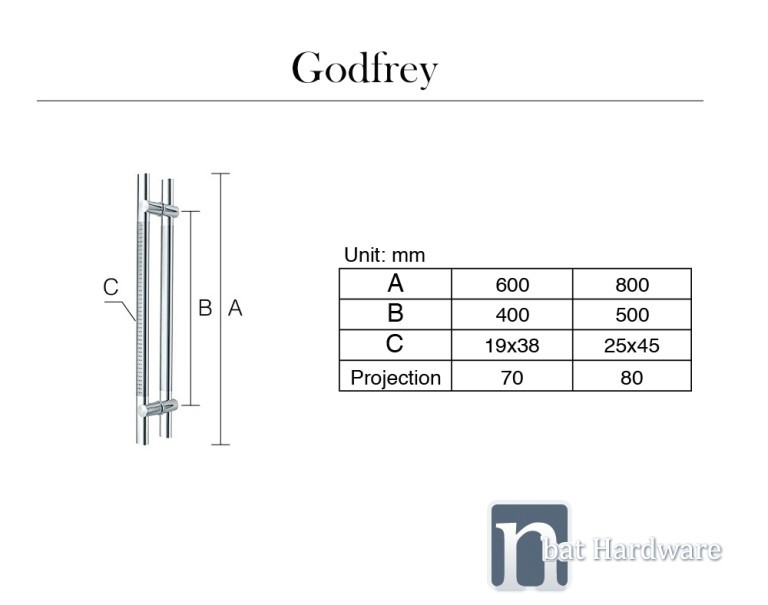 Godfrey Entry Door Pull 600mm Pair | nBat Hardware