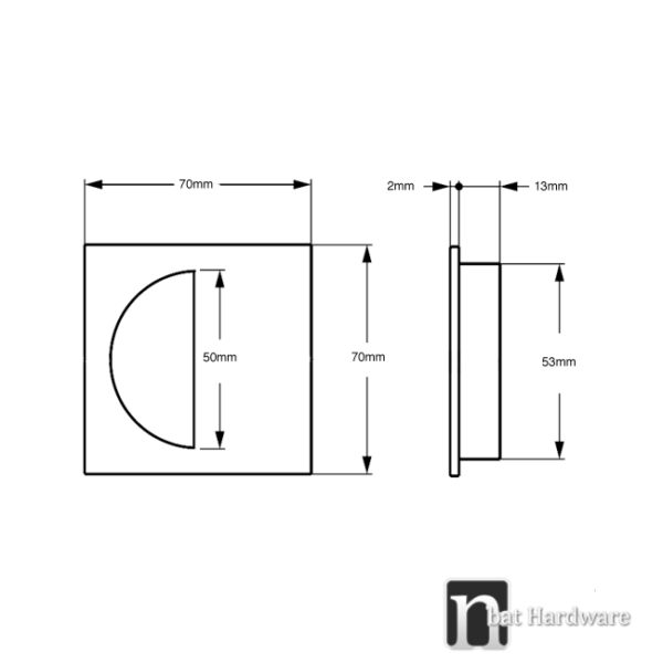 Brushed Brass Finish Sliding Flush Pull - 70mm x 70mm - Image 2