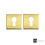 Square Euro Cylinder Escutcheon Plates - Brushed Brass Finish