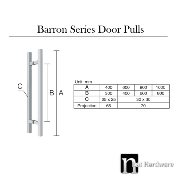 400mm Matt Black Entry Door Pull Handles(Pair) - Barron Series - Image 3