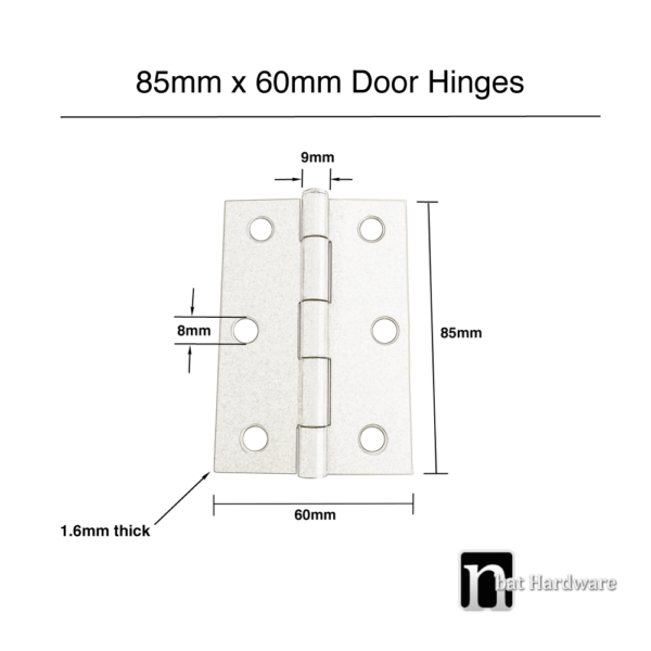 Matt Black Door Hinges (Pair) - 85 x 60 x 1.6mm - Image 2