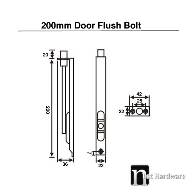 200mm Matt Black Finish Door Flush Bolt | nBat Hardware