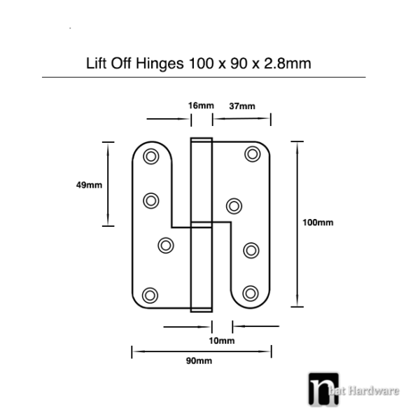 Matt Black Stainless Steel Lift-off Hinges (1 pair) - 100x90x2.8mm - Image 3