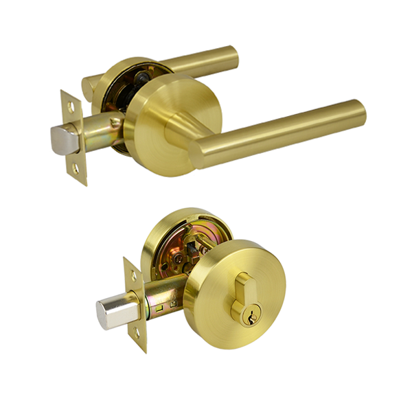Brushed Brass Double Cylinder Entrance Set - Lachlan Series