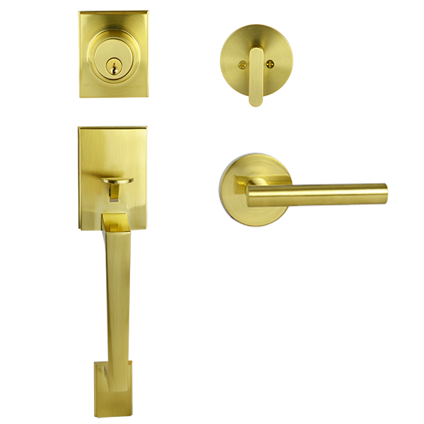 Brushed Brass Finish Architectural Lever Pull with Deadbolt - Lachlan Series
