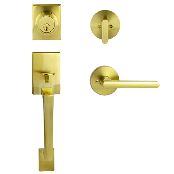 Brushed Brass Finish Architectural Lever Pull with Deadbolt - St Clair Series