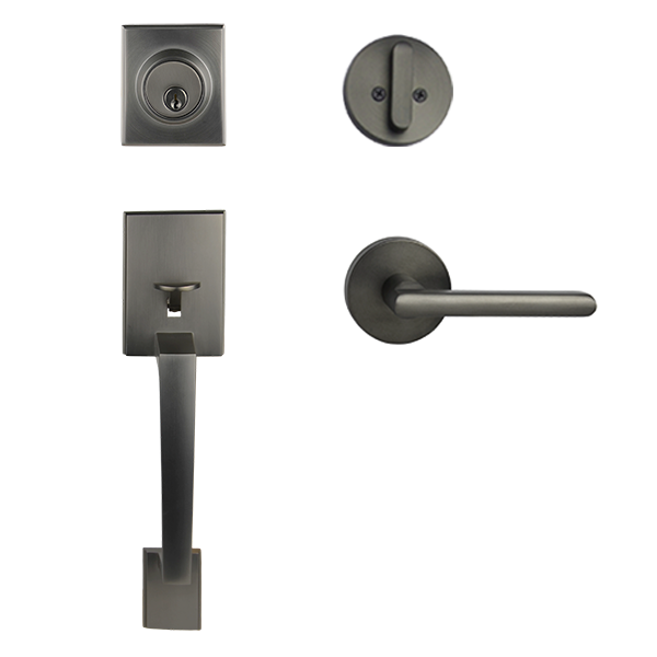 Gunmetal Finish Architectural Lever Pull with Deadbolt - St Clair Series