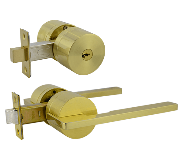 Brushed Brass Entry Lever Lockset - Pedder Series