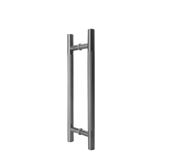 Gunmetal Finish 400mm Round Knurled Grip Door Pull (Pair) - Clarence Series