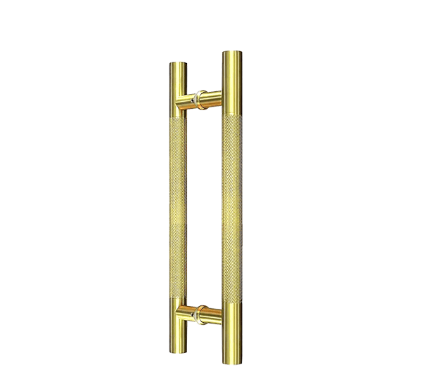 Brushed Brass 600mm Round Knurled Grip Door Pull (Pair) - Clarence Series