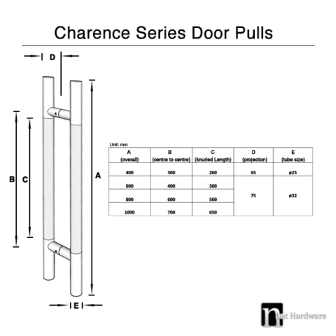 600mm Round Knurled Grip Door Pulls - Brushed Brass Finish