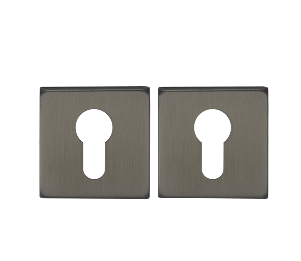 Square Euro Cylinder Escutcheon Plates - Gunmetal Finish
