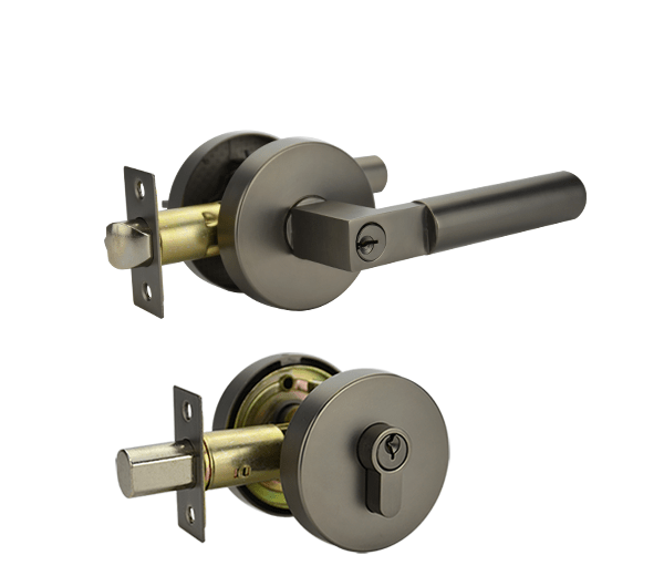 Gunmetal Finish Entrance Lock with Deadbolt Set - Addison Series