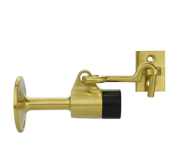 Wall Mounted Door Stops with a Hook - Brushed Brass Finish