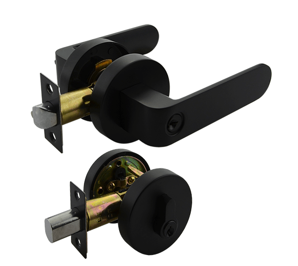 Matt Black Entrance Lock Set with Deadbolt - Preston Series