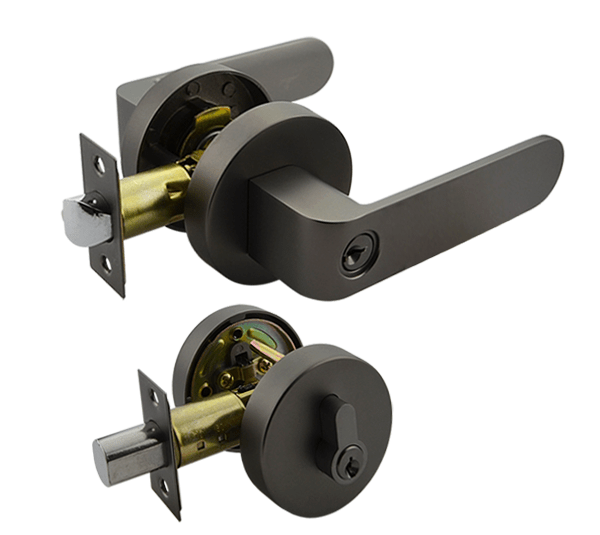 Gunmetal Finish Entrance Lock Set with Deadbolt - Preston Series