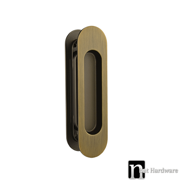 150 x 38mm Oval Sliding Flush Pulls (Pair) - Antique Bronze Finish