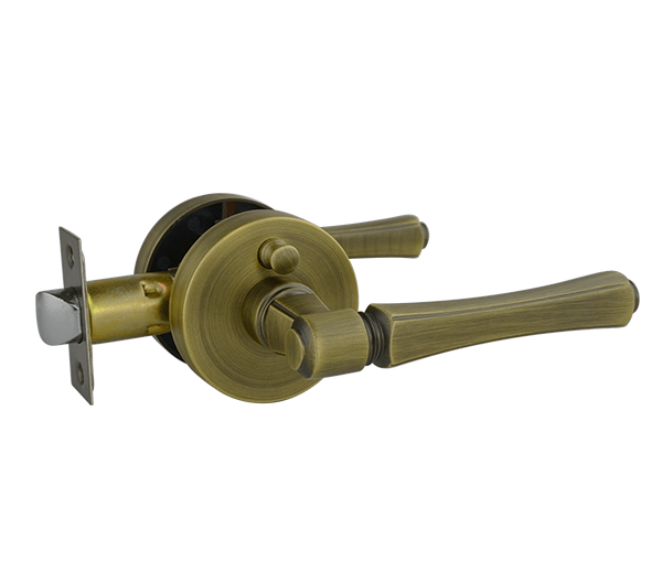 Antique Brass Finish Privacy Lever Set - Hillier Series