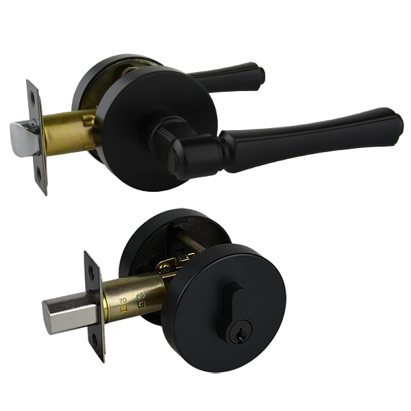 Matt black Double Cylinder Deadbolt Entrance Set - Hillier Series