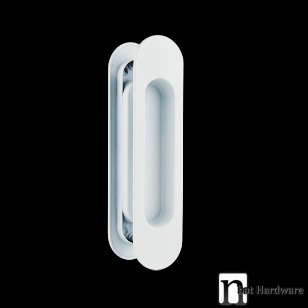 150 x 38mm Oval Sliding Flush Pulls (Pair) - White Finish