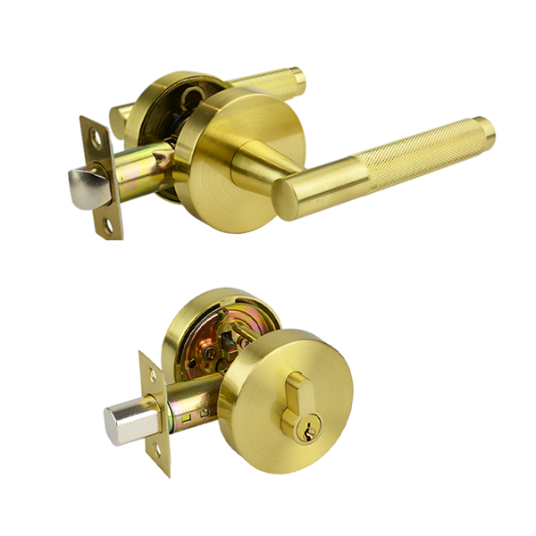 Brushed Brass Double Cylinder Entrance Set - Malbena Series