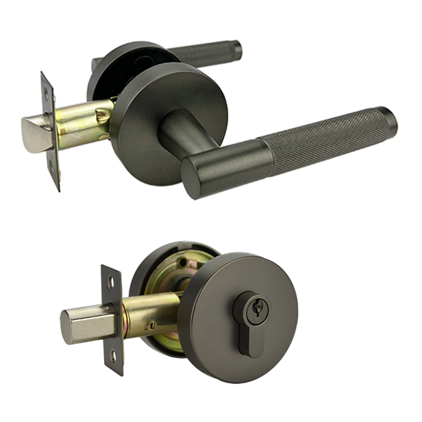 Gunmetal Finish Double Cylinder Entrance Set - Malbena Series