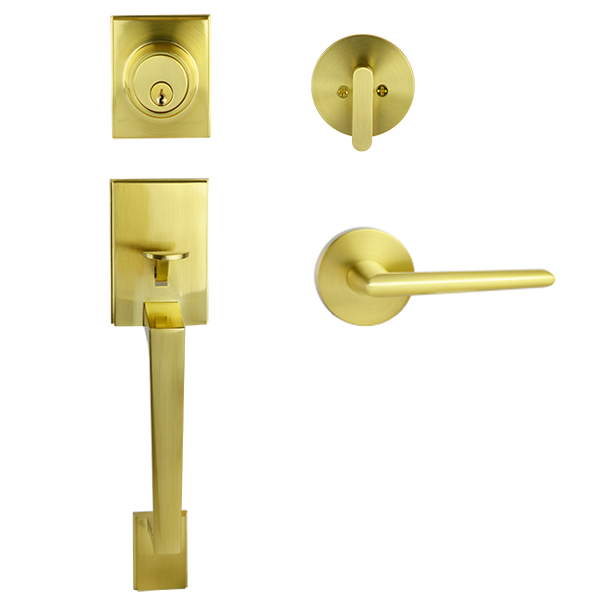 Brass Finish Architectural Lever Pull with Deadbolt Series - Elphinestone Series