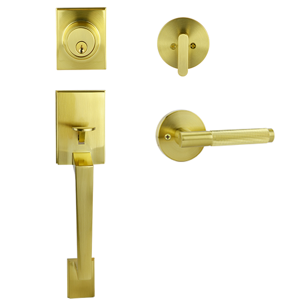 Brass Finish Architectural Lever Pull with Deadbolt Series - Esperance Series