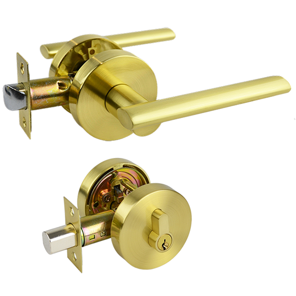 Brushed Brass Double Cylinder Deadbolt Entrance Set - Coongie Series