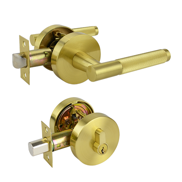 Brushed Brass Double Cylinder Entrance Set - Esperance Series