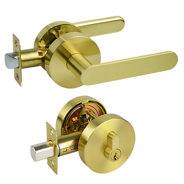 Brushed Brass Double Cylinder Deadbolt Entrance Set - Menindee Series
