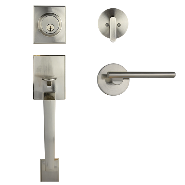 Satin Nickel Finish Architectural Lever Pull with Deadbolt - Coongie Series