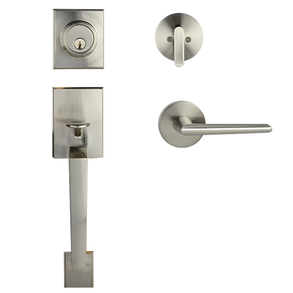 Satin Nickel Architectural Lever Pull with Deadbolt -  Elphinestone Series