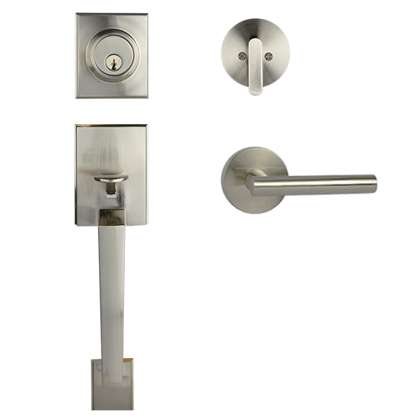 Satin Nickel Architectural Lever Pull with Deadbolt -  Lachlan Series