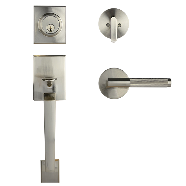 Satin Nickel Architectural Lever Pull with Deadbolt - Malbena Series
