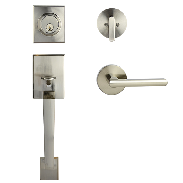Satin Nickel Architectural Lever Pull with Deadbolt -  St Clair Series