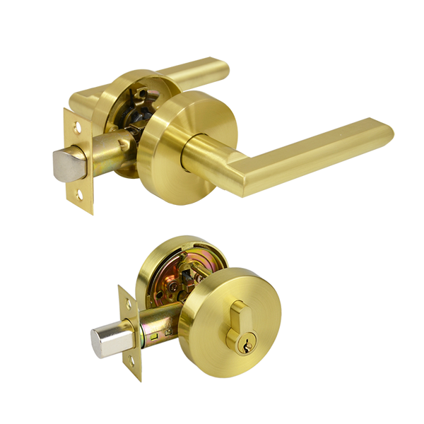 St Clair Series Double Cylinder Entrance Set - Brushed Brass Finish