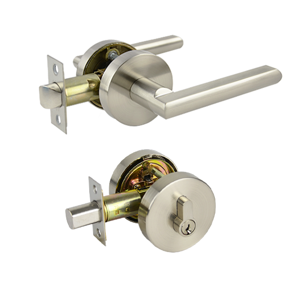 St Clair Series Double Cylinder Entrance Set - Satin Nickel Finish