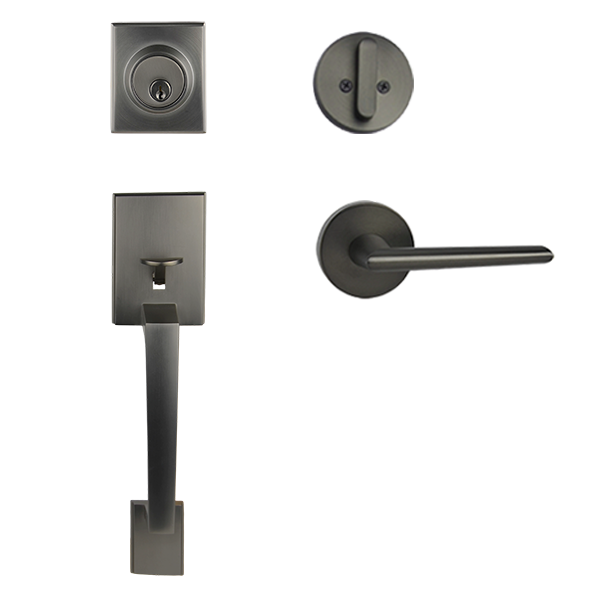 Gunmetal Finish Architectural Lever Pull with Deadbolt - Elphinstone Series