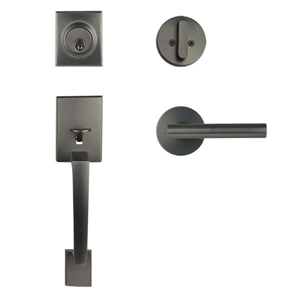 Gunmetal Finish Architectural Lever Pull with Deadbolt - Lachlan Series