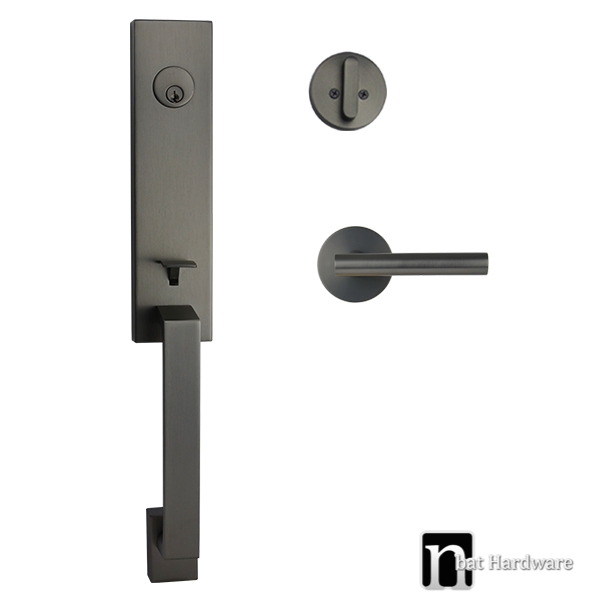 Gunmetal Finish Entrance Lachlan Handle Lockset - Max Series