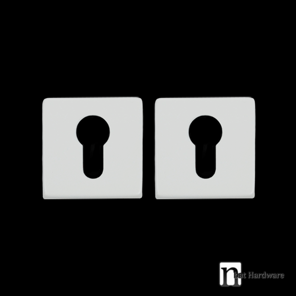 Square Euro Cylinder Escutcheon Plates - White Finish