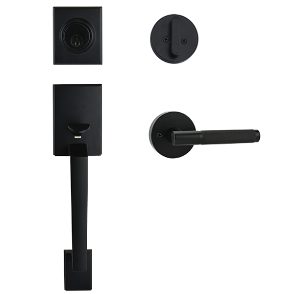 Matt Black Architectural Lever Pull with Deadbolt -  Malbena Series
