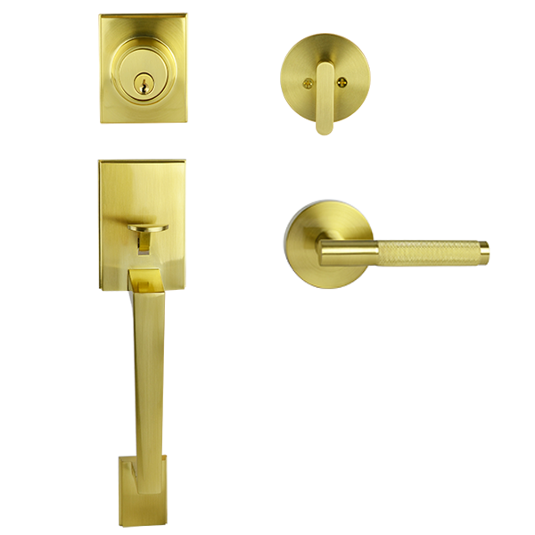 Brass Finish Architectural Lever Pull with Deadbolt - Malbena Series
